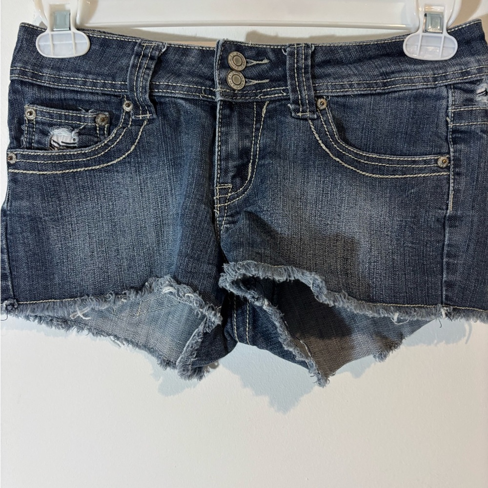 Rue 21 Size 3/4 Dark Blue Jean Shorts Frayed Casual Summer Vacation Holiday Y2K